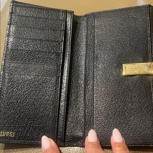 Gucci Black Leather Card Holder with Gold Clasp